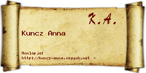 Kuncz Anna névjegykártya